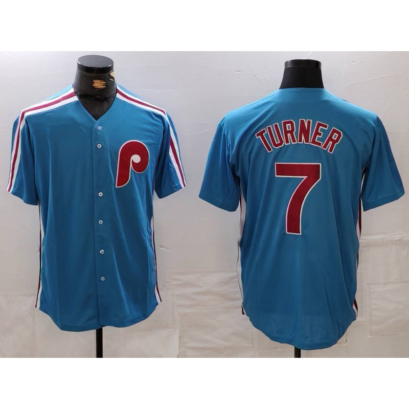 Philadelphia Phillies #7 Trea Turner Blue Puhics Cooperstown Throwback Cool Base Jersey