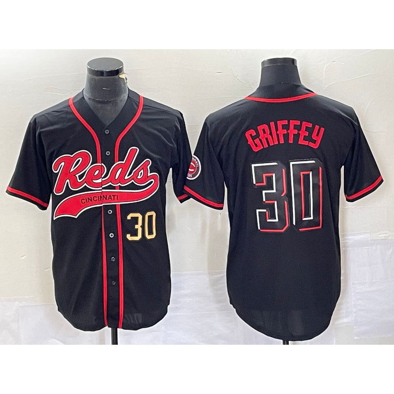 Cincinnati Reds #30 Ken Griffey Jr Number Black Puhics 2023 City Connect Cool Base Stitched Jerseys
