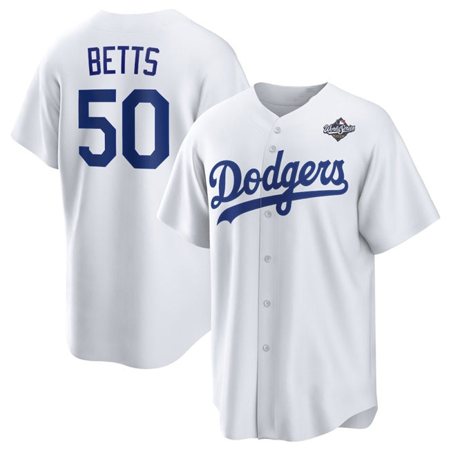 Los Angeles Dodgers #50 Mookie Betts White Puhics 2025 World Series Home Cool Base Stitched Jersey