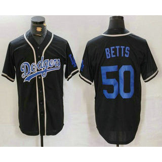 Los Angeles Dodgers #50 Mookie Betts Black Puhics Cool Base With Patch Stitched Jersey