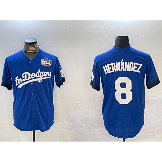 Los Angeles Dodgers #8 Enrique Hern¨¢ndez Royal Puhics 2024 World Series City Connect Cool Base Stitched Jersey