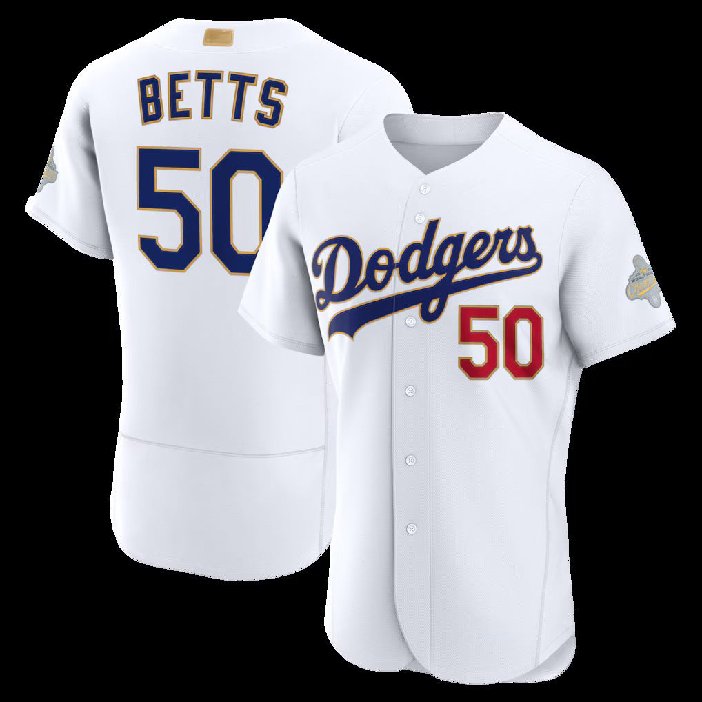 Los Angeles Dodgers #50 Mookie Betts White Puhics 2026 Gold Collection Authentic Jersey
