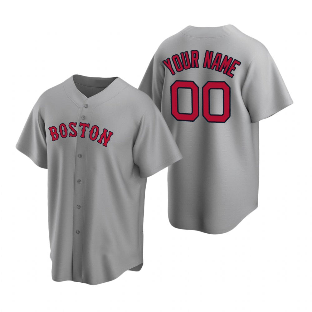 Custom Boston Red Sox Gray Puhics Stitched Cool Base Road Jersey