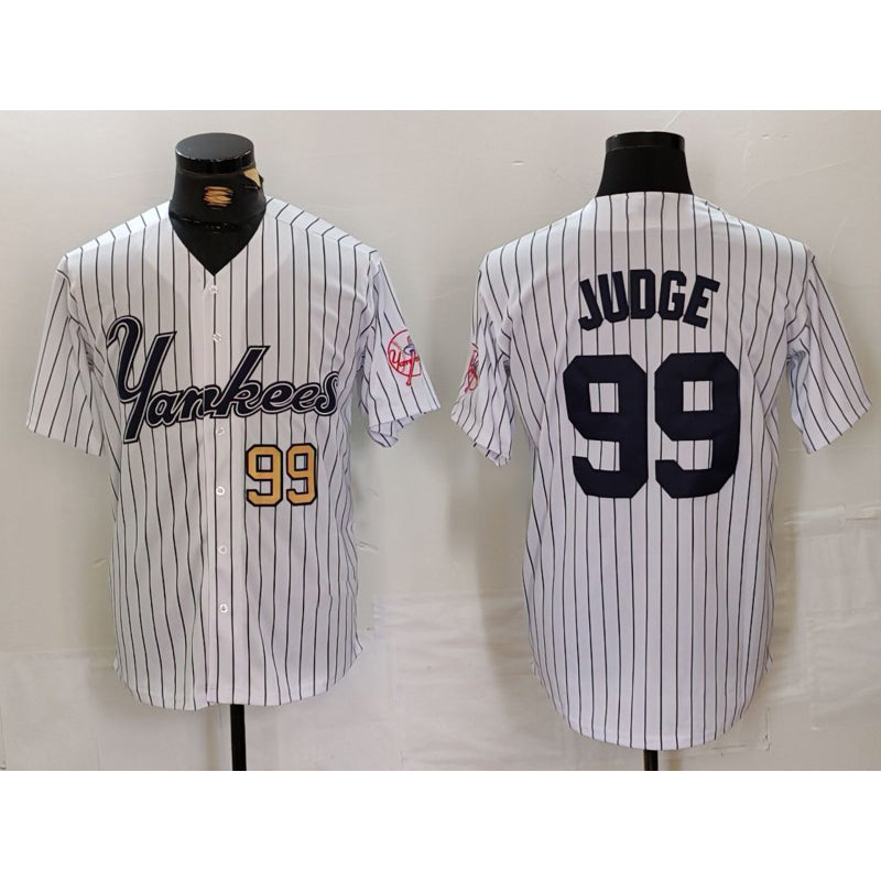 New York Yankees #99 Aaron Judge White Puhics Pinstripe Fashion Cool Base Jerseys 2