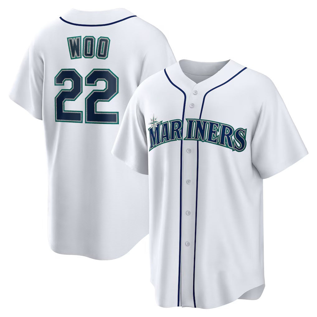 Seattle Mariners #22 Bryan Woo White Puhics Home Replica Jersey