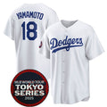 Los Angeles Dodgers #18 Yoshinobu Yamamoto White Puhics 2025 World Tour Tokyo Series Home Stitched Jersey