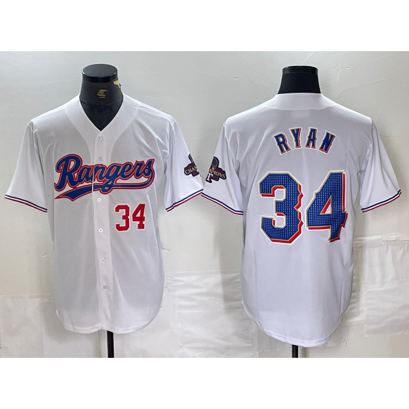 Texas Rangers #34 Nolan Ryan Number White Puhics 2024 Gold Collection Limited Cool Base Jersey 2