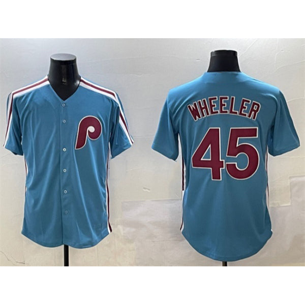Philadelphia Phillies #45 Zack Wheeler Blue Puhics Cool Base Stitched Jersey