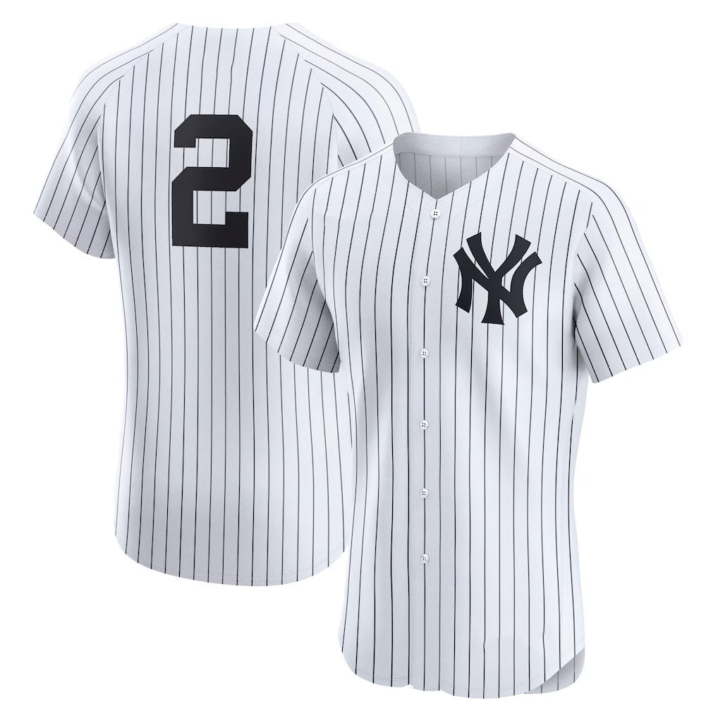 New York Yankees #2 Derek Jeter White Puhics Home Elite Player Jersey
