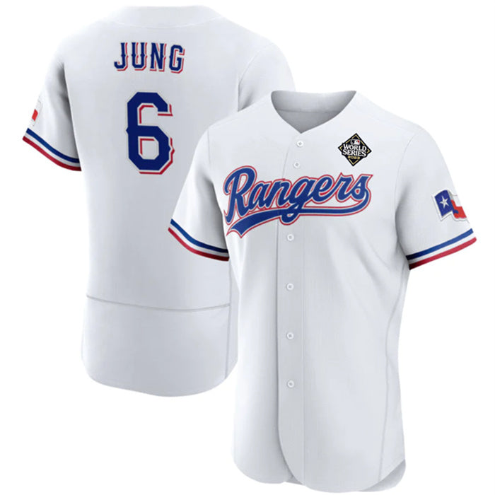 Texas Rangers #6 Josh Jung White Puhics 2023 World Series Flex Base Stitched Jersey