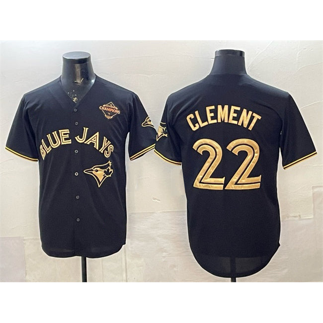 Toronto Blue Jays #22 Ernie Clement Black Gold Puhics 2025 American League Champions Limited Stitched Jersey