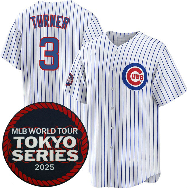 Chicago Cubs #3 Justin Turner White Puhics 2025 World Tour Tokyo Series Home Stitched Jersey