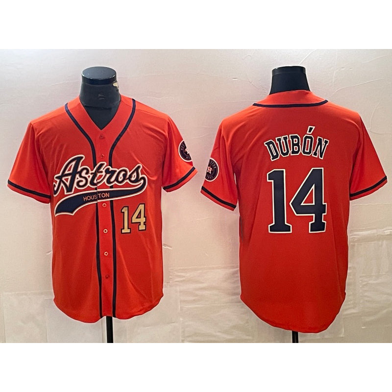 Houston Astros #14 Mauricio Dubon Number Orange Puhics With Patch Cool Base Stitched Jersey