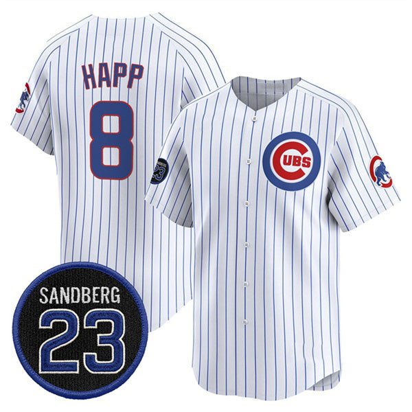 Chicago Cubs #8 lan Happ White Puhics Pinstripe 'Ryne Sandberg Tribute' Vapor Limited V2 Stitched Jersey