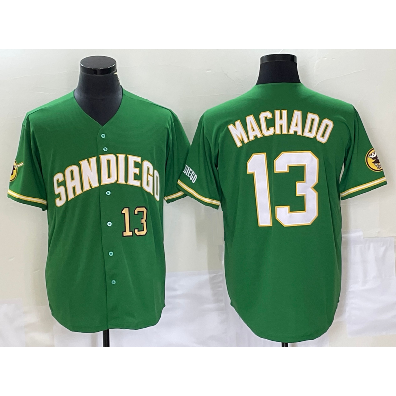San Diego Padres #13 Manny Machado Number Green Puhics Cool Base Stitched Jersey