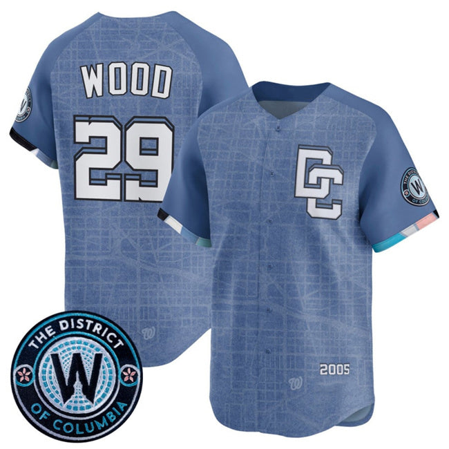 Washington Nationals #29 James Wood Blue Puhics 2025 City Connect Limited Stitched Jersey