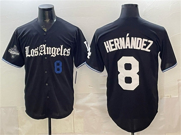 Los Angeles Dodgers #8 Enrique Hern¨¢ndez Black Puhics 2025 World Series Champions Patch 'Gothic Edition' Vapor Premier Limited Stitched Jersey