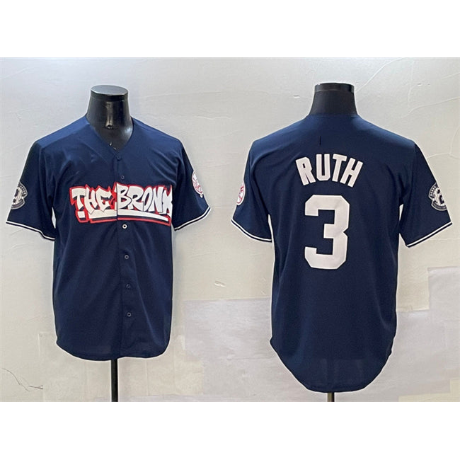 New York Yankees #3 Babe Ruth Navy Puhics Bronx Graffiti Vapor Limited Stitched Jersey