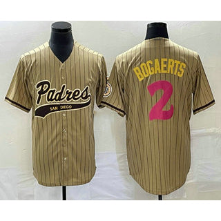 San Diego Padres #2 Xander Bogaerts Tan Puhics Pinstripe 2023 City Connect Cool Base Stitched Jersey