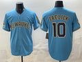 Milwaukee Brewers #10 Sal Frelick Blue Puhics With Home & Bob Uecker Patch Stitched Jersey