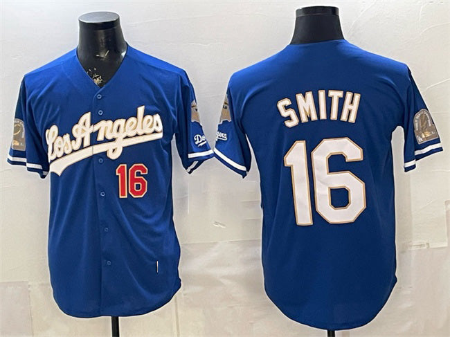 Los Angeles Dodgers #16 Will Smith Royal Puhics 2026 Gold Collection 9x & B2B Champs Patch Stitched Jersey