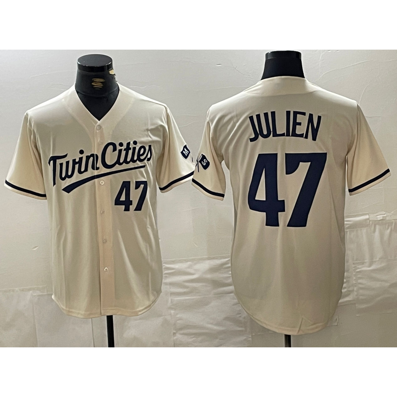 Minnesota Twins #47 Edouard Julien Number Cream Puhics Cool Base Stitched Jersey