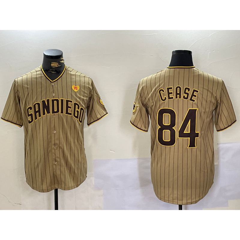 San Diego Padres #84 Dylan Cease Khaki Puhics Team Logo With PS Patch Stitched Cool Base Jersey