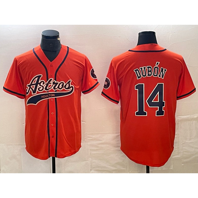 Houston Astros #14 Mauricio Dubon Orange Puhics With Patch Cool Base Stitched Jersey
