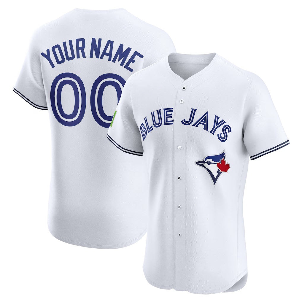 Custom Toronto Blue Jays White Puhics Home Elite Sponsor Patch Jersey