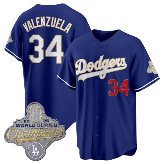 Los Angeles Dodgers #34 Fernando Valenzuela Royal Puhics 2026 Alternate Gold Collection Stadium Stitched Jersey