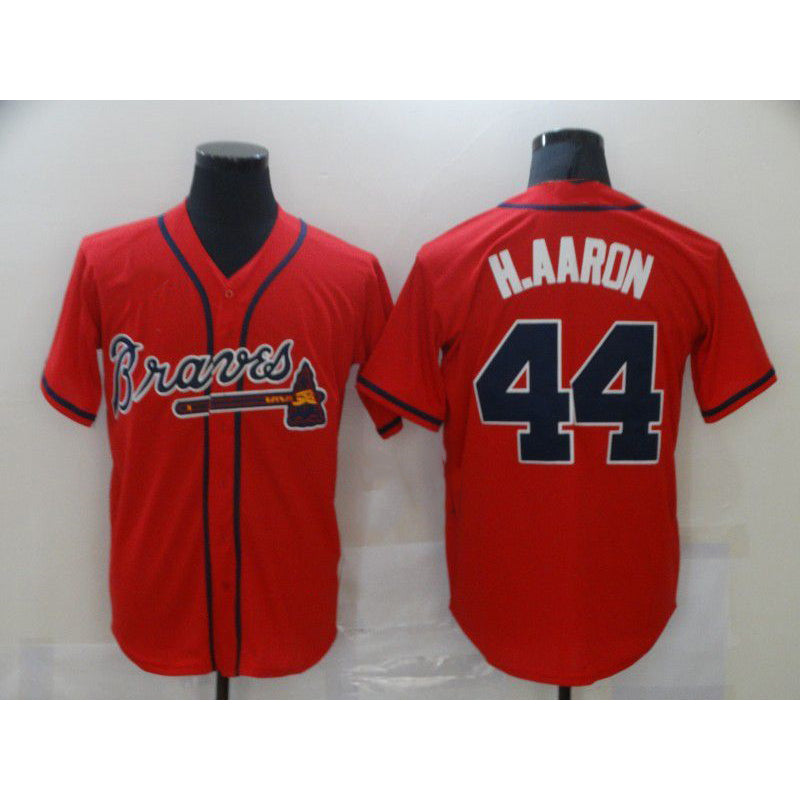 Atlanta Braves #44 Hank Aaron Red Puhics Game Jerseys