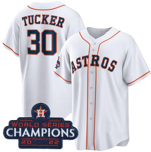 Houston Astros #30 Kyle Tucker White Puhics 2022 World Series Champions Home Stitched Jersey