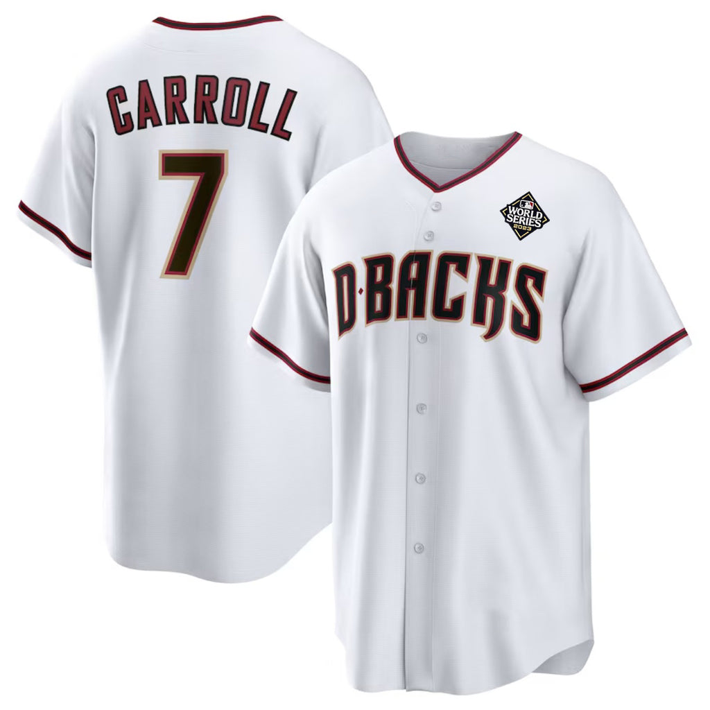 Arizona Diamondbacks #7 Corbin Carroll White Puhics 2023 World Series Cool Base Stitched Jersey 2