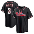 Philadelphia Phillies #3 Bryce Harper Fashion Black Puhics Out Stitched Baseball Jersey