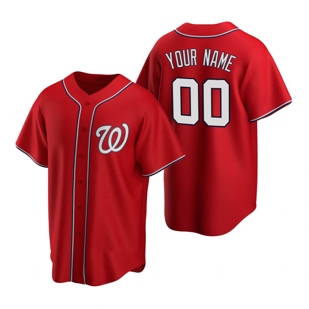 Custom Washington Nationals Red Puhics Stitched Cool Base Jersey