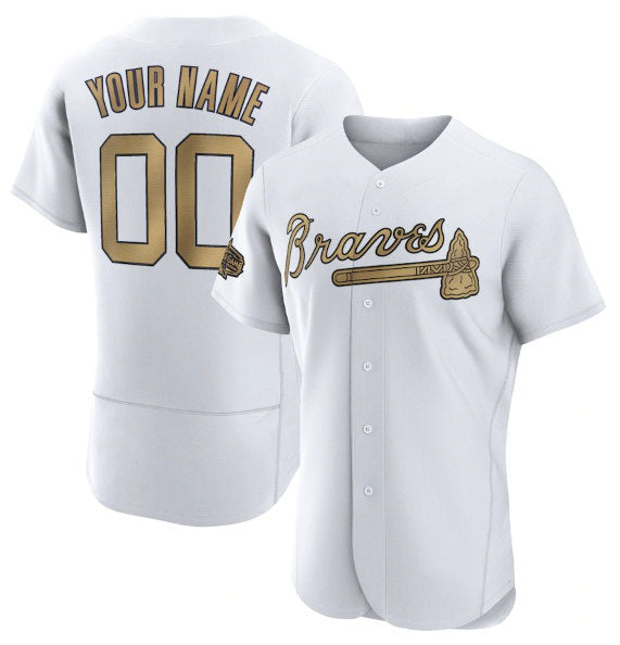 Custom Atlanta Braves Active Player White Puhics 2022 All-Star Flex Base Stitched Jersey