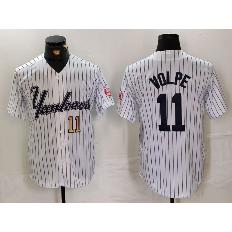 New York Yankees #11 Anthony Volpe White Puhics Pinstripe Fashion Cool Base Jerseys