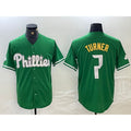 Philadelphia Phillies #7 Trea Turner Kelly Green Puhics Cool Base Jersey
