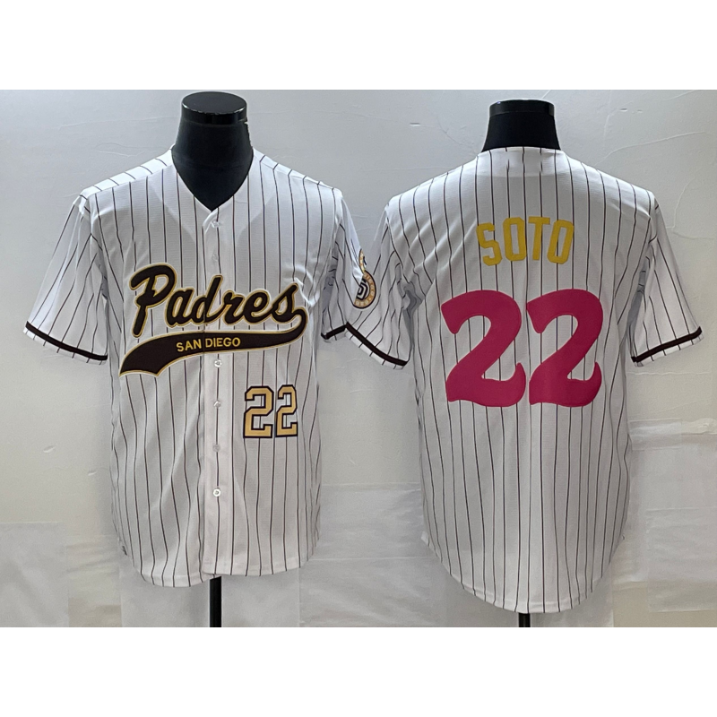 San Diego Padres #22 Juan Soto Number White Puhics Pinstripe 2023 City Connect Cool Base Stitched Jersey