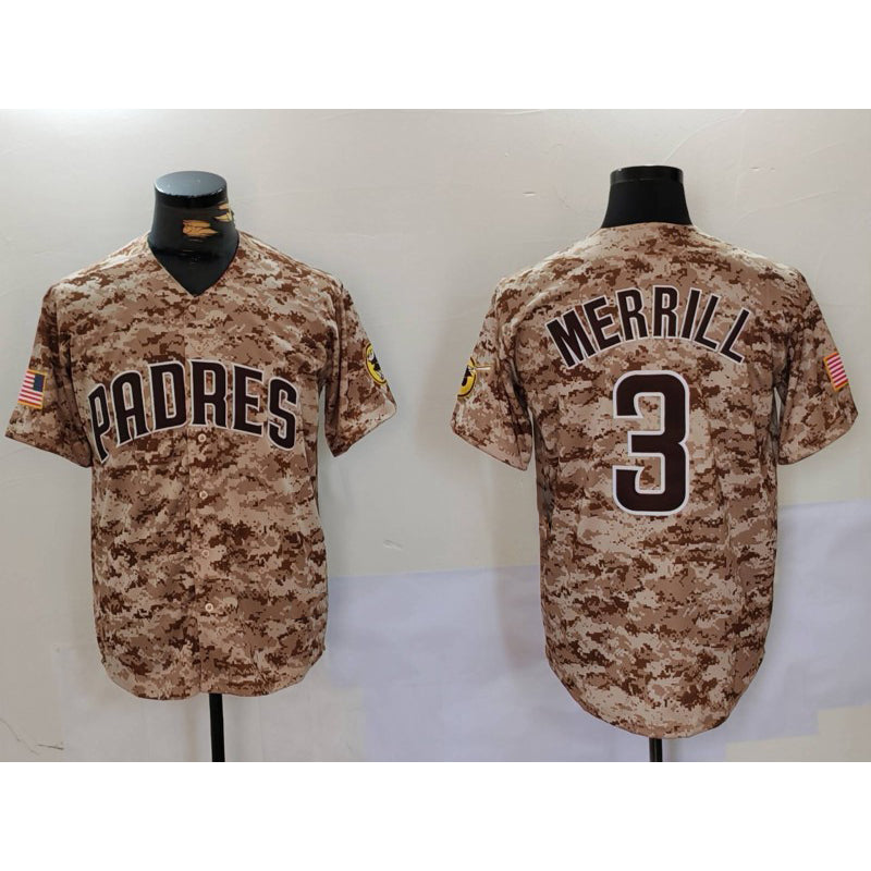 San Diego Padres #3 Jackson Merrill Camo Puhics Cool Base Stitched Jersey