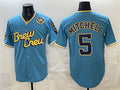 Milwaukee Brewers #5 Garrett Mitchell Powder Blue Puhics City Connect With Home & Bob Uecker Patch Limited Stitched Jersey