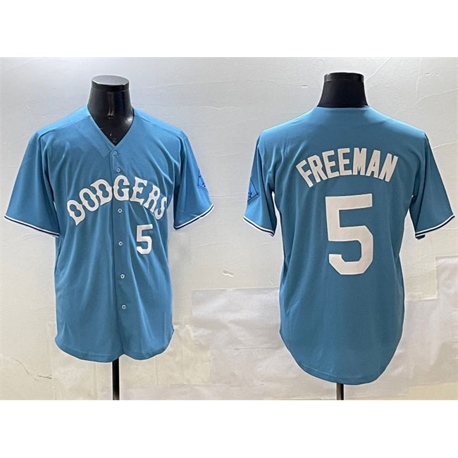 Los Angeles Dodgers #5 Freddie Freeman Light Blue Puhics Limited Stitched Jersey