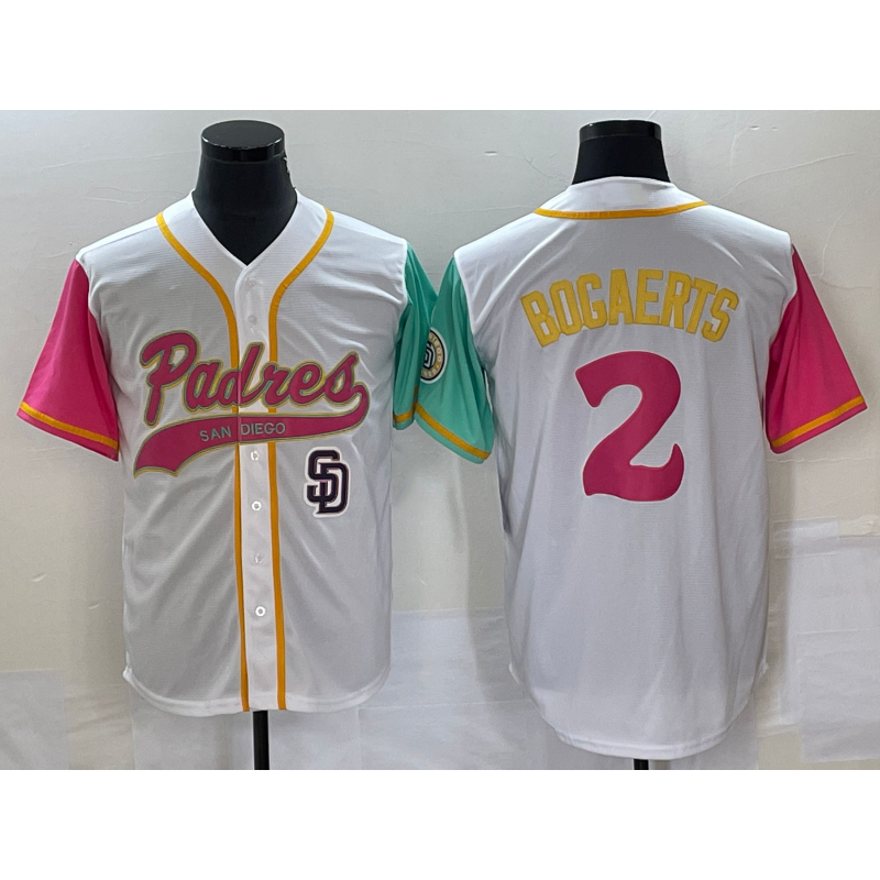 San Diego Padres #2 Xander Bogaerts White Puhics NEW 2023 City Connect Cool Base Stitched Jersey 4