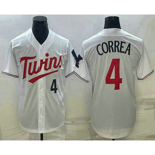 Minnesota Twins #4 Carlos Correa Number White Red Puhics Stitched Cool Base Jersey