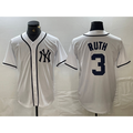 New York Yankees #3 Babe Ruth White Puhics Fashion Cool Base Jersey