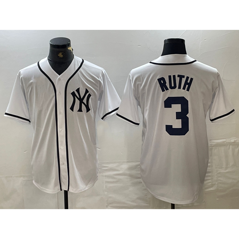 New York Yankees #3 Babe Ruth White Puhics Fashion Cool Base Jersey