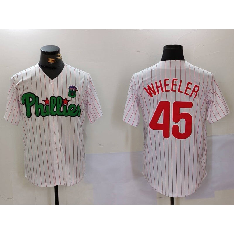 Philadelphia Phillies #45 Zack Wheeler White Green Puhics Cool Base Stitched Jersey 2