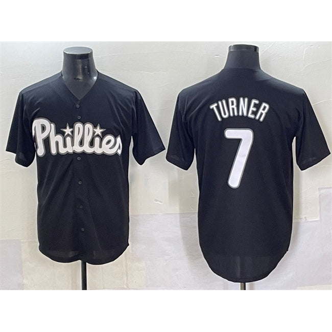 Philadelphia Phillies #7 Trea Turner Black Puhics Lights Out Limited Stitched Jersey