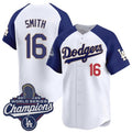Los Angeles Dodgers #16 Will Smith White Blue Puhics 2025 Champions Stitched Jersey