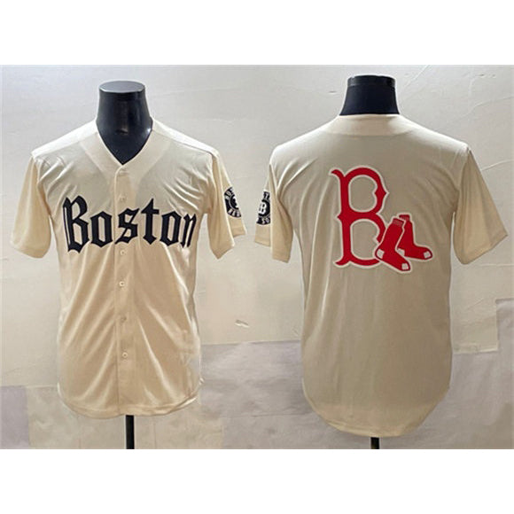 Boston Red Sox Team Big Logo Cream Puhics Gothic Vapor Limited Stitched Jersey